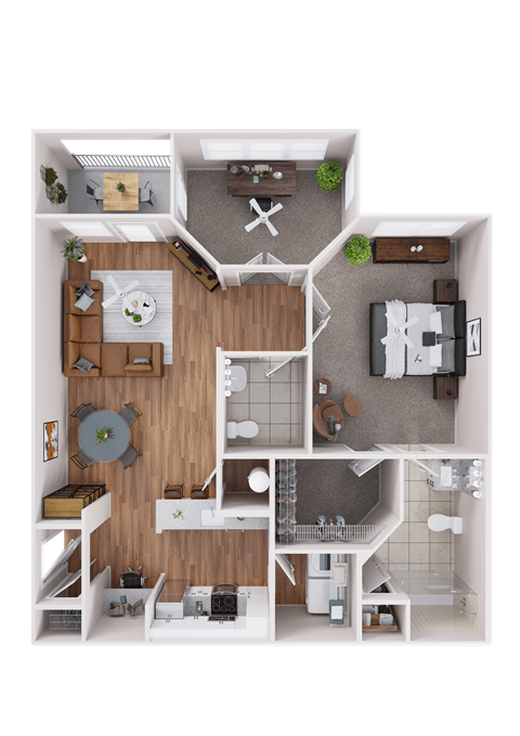Floor plan for 1 bed, 1.5 baths, 1000 sqft
